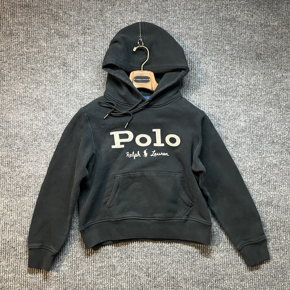 Polo Ralph Lauren Black Hoodie Youth Medium Stitched Logo White Pony